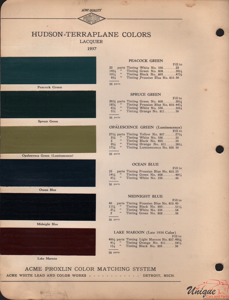 1937 Hudson Paint Charts Acme 2